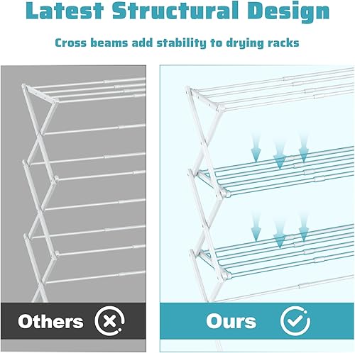 Miniatura 4 de Tendedero plegable para ropa de 3 niveles, para uso en interiores y exteriores, resistente al agua, color blanco, 28 pulgadas de largo x 35 pulgadas