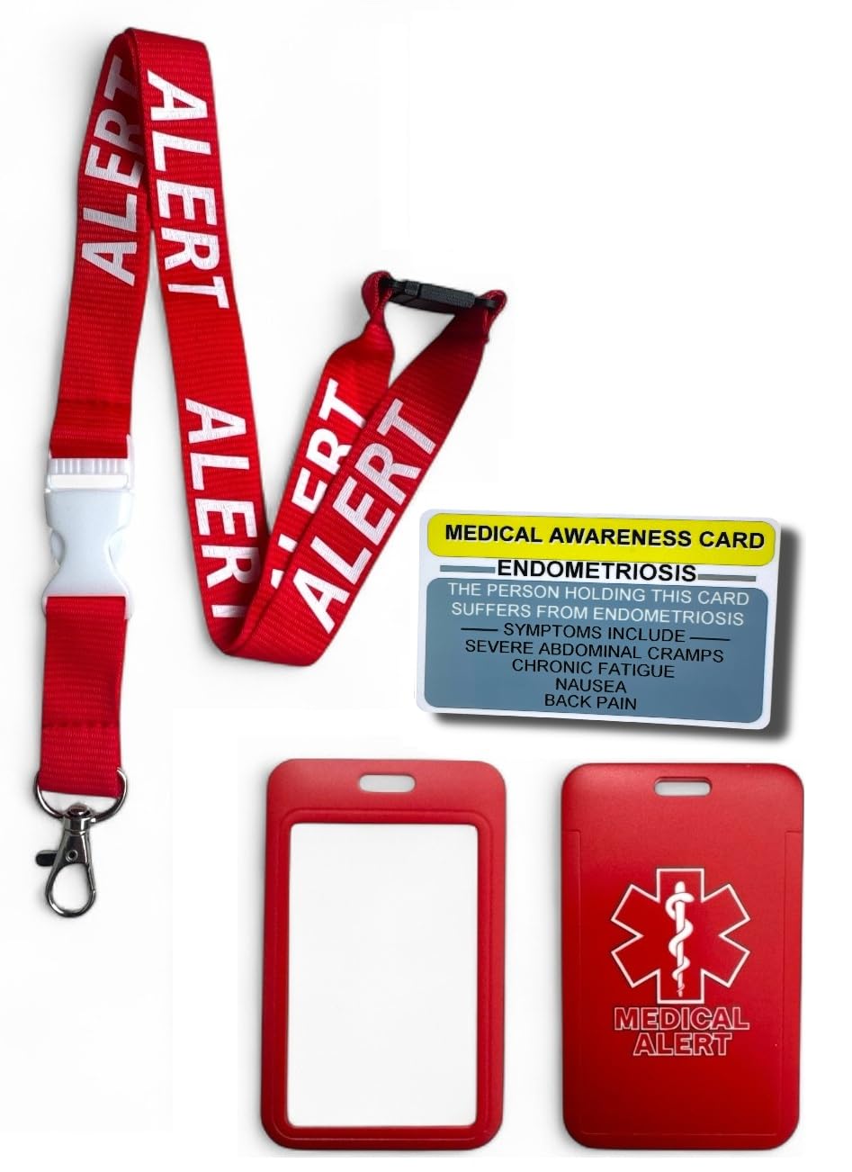 Medical Alert Lanyard with Matching Enclosed Card Holder & Medical Awareness Card (Endometriosis)