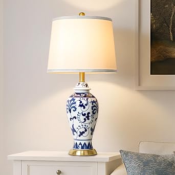 Ceramic Table Lamps 26 Blue and White lamp,Chinoiserie Table Lamp Classic Blue and White Bedside Desk Nightstand Lamp for Living Room Home Office Bookcase Study Including Bulbs