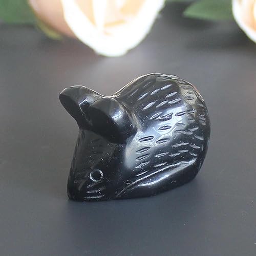 Figura tallada a mano con piedras preciosas mixtas de rata de ratón, estatua de animales tallada para decoración del hogar, 1.9 pulgadas (obsidiana