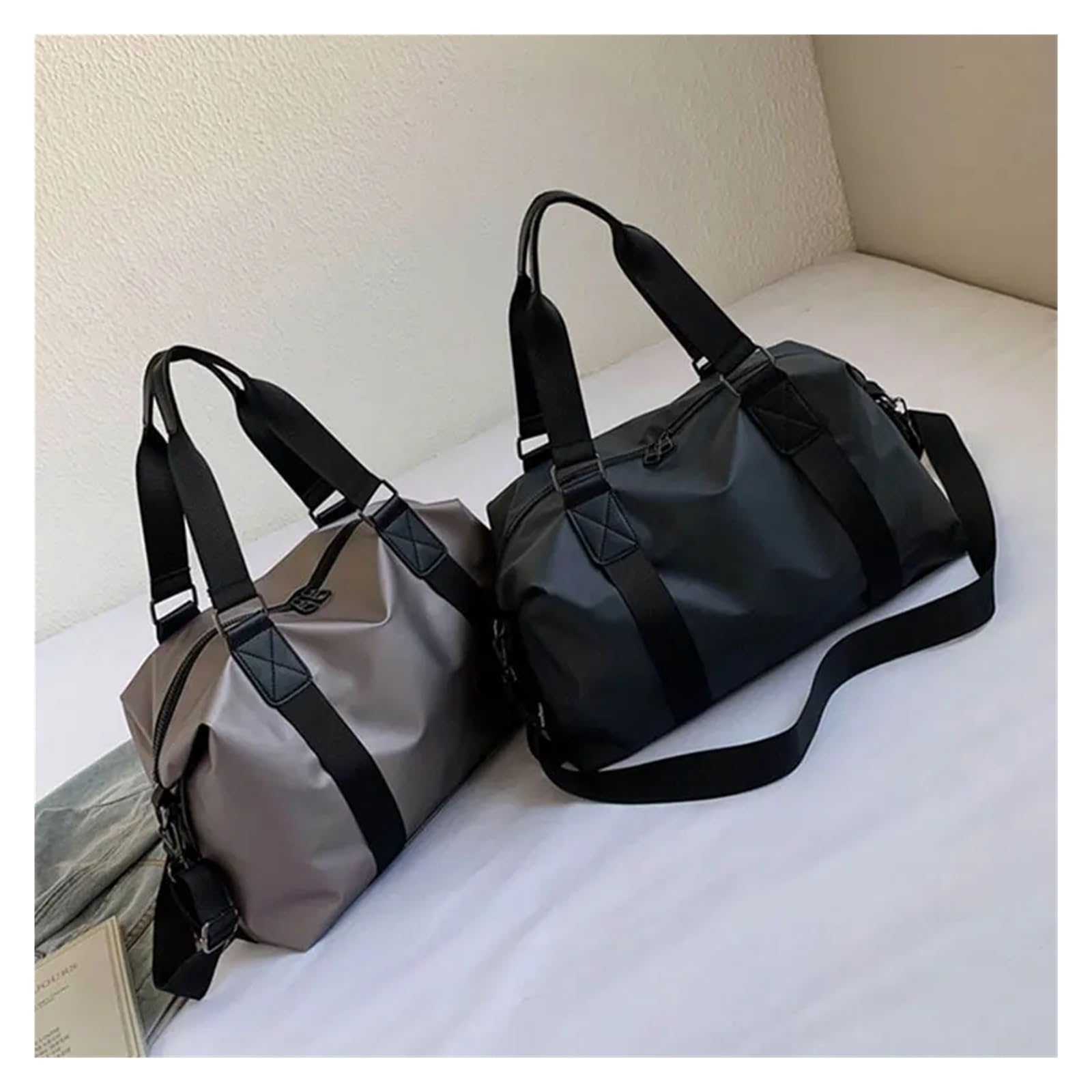 VELORE Bolsa de fitness para mujer, bolsa de gimnasio para hombre, bolsa de viaje de nailon impermeable, bolsa de gimnasio, Black, Talla única
