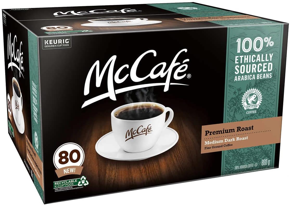 80 KCups. McCafé Premium Medium Dark Roast Fine Ground Coffee, 80