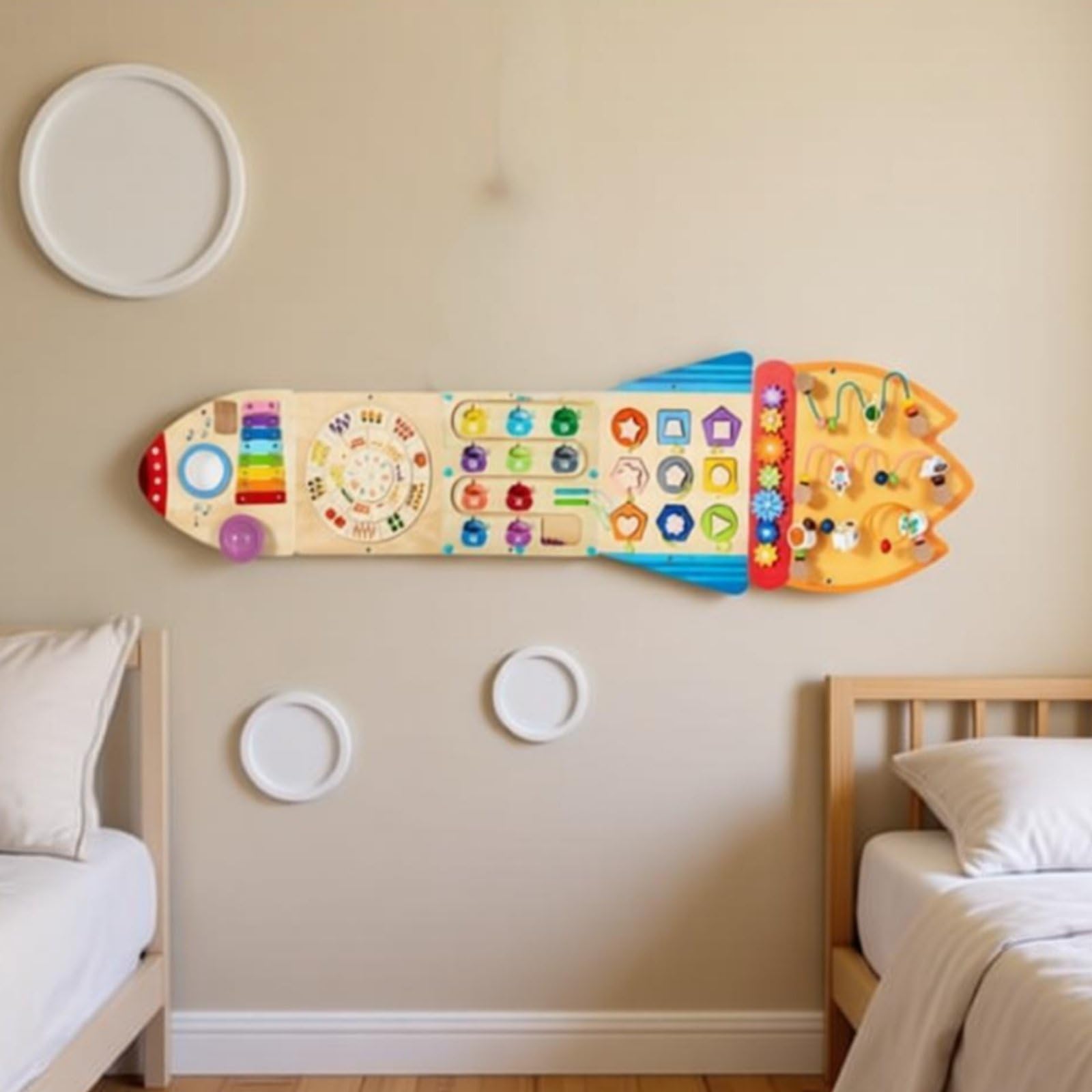 Colcolo Children Learning Board Tavola Interattiva Pannello Educativo Legno da Parete con Forme Ad Incastro Ruota dei Numeri Ingranaggi Xilofono per