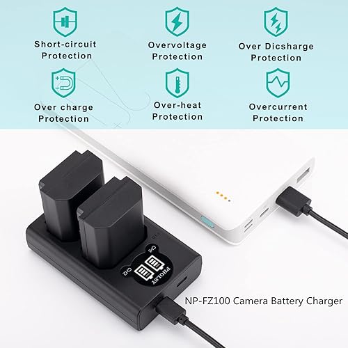 Miniatura 5 de Cargador de batería NP-FZ100, cargador de batería para cámara PHOLSY NP-FZ100, cargador USB dual BC-QZ1 para batería NP-FZ100 compatible con cámara