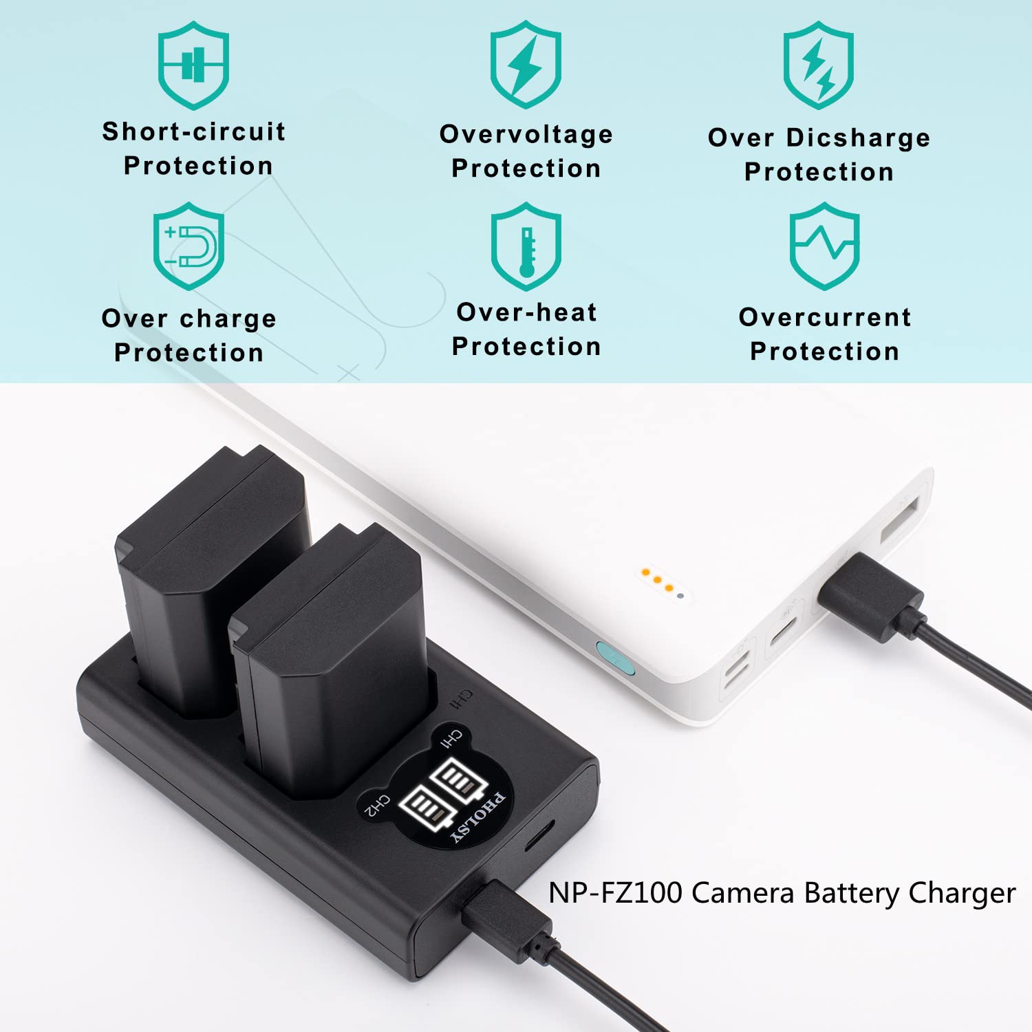 Caricabatterie Doppio Per Batterie Sony NP-FZ100 - USB-C E Micro USB, Display LCD - Foto 2