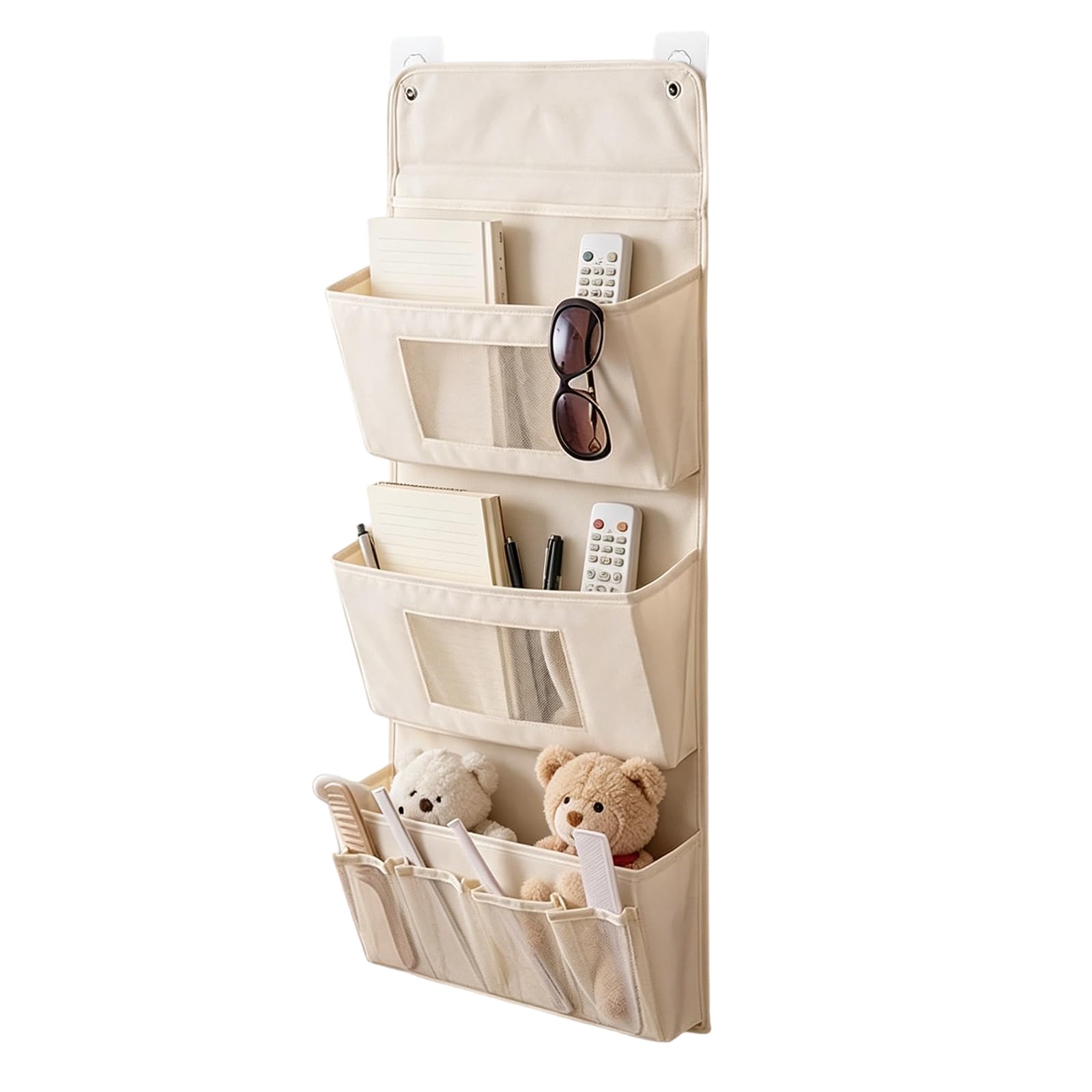 Hängeorganizer mit 2 Haken Faltbare Hängende Aufbewahrung aus Oxford-Stoff Aprikose Wandorganizer 3-Schichten Hängeaufbewahrung Tür Organizer für Badezimmer Kleiderschrank Schlafzimmer(40x90cm)