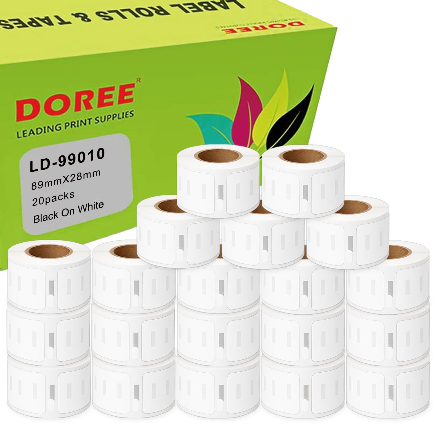 DOREE 20 pack étiquettes standard 99010 S0722370 28mm x 89mm rouleau de 130 | Étiquettes d'adresse autocollantes 89 mm x 28 mm compatibles avec Dymo Labelwriter 400, 450,450 Duo,450 Turbo,4XL, 320, 330