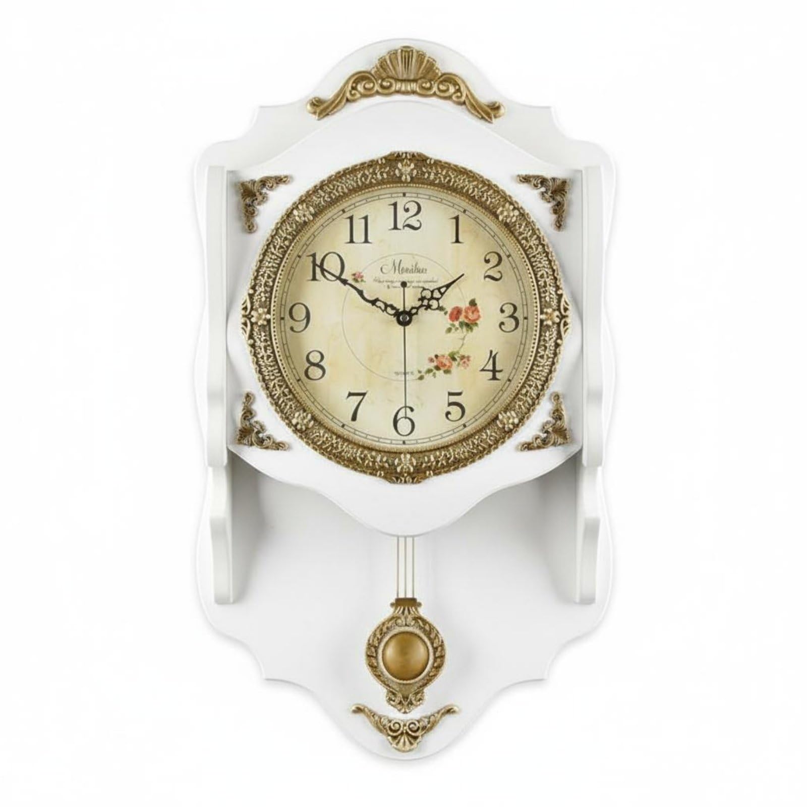 Orologio da Parete Vintage Orologio Sveglia Pendola Quadrante in Vetro Chiaro con Pannello Effetto Legno Telaio Metallico Durevole Funzione Silenziosa, 8858B