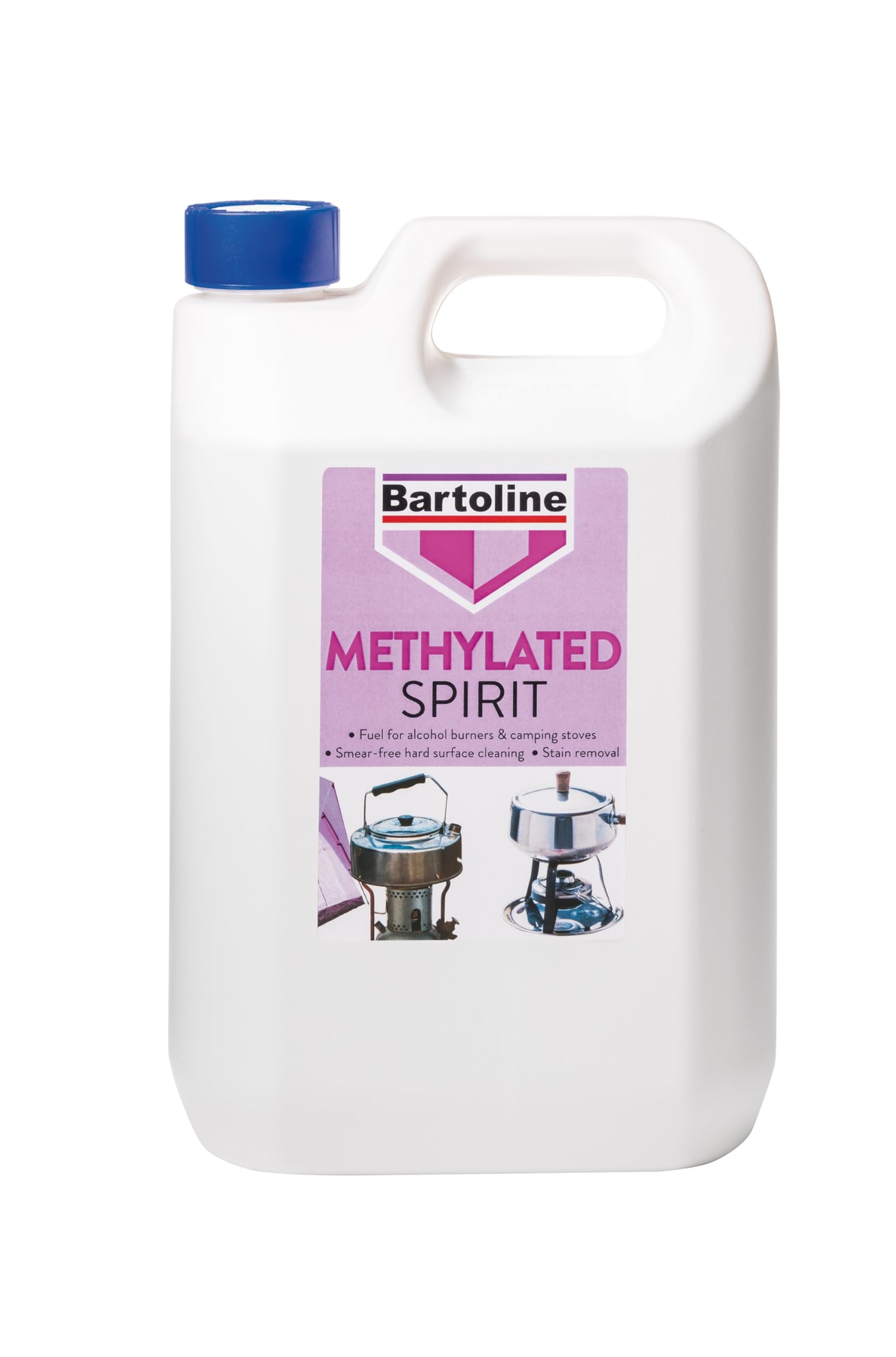 Bartoline Methylated Spirit 5L, Fuel for Alcohol Burners and Stain Remover for Hard Surfaces