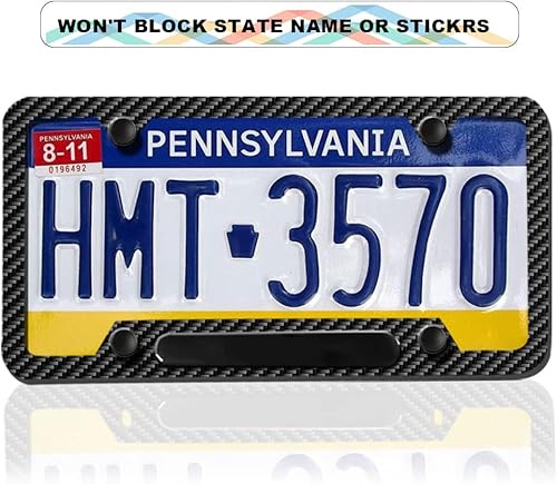 Miniatura 2 de Paquete de 2 marcos de placa de matrícula de fibra de carbono para Nissan Maxima Altima Rogue Kicks Murano, 4 agujeros de aluminio negro delantero y