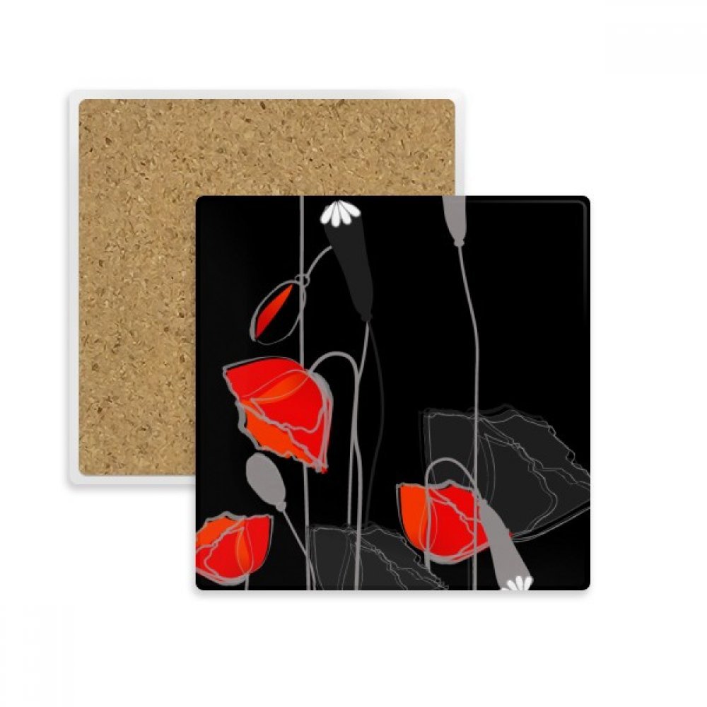 Fleurs rouges peinture abstraite pavot carré tasse coaster porte de pierre