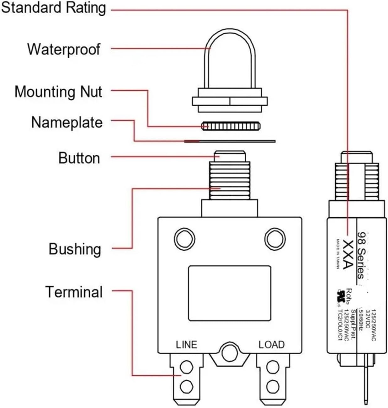 1pc 98 series 32A Manual Reset Thermal Overload protector switch C