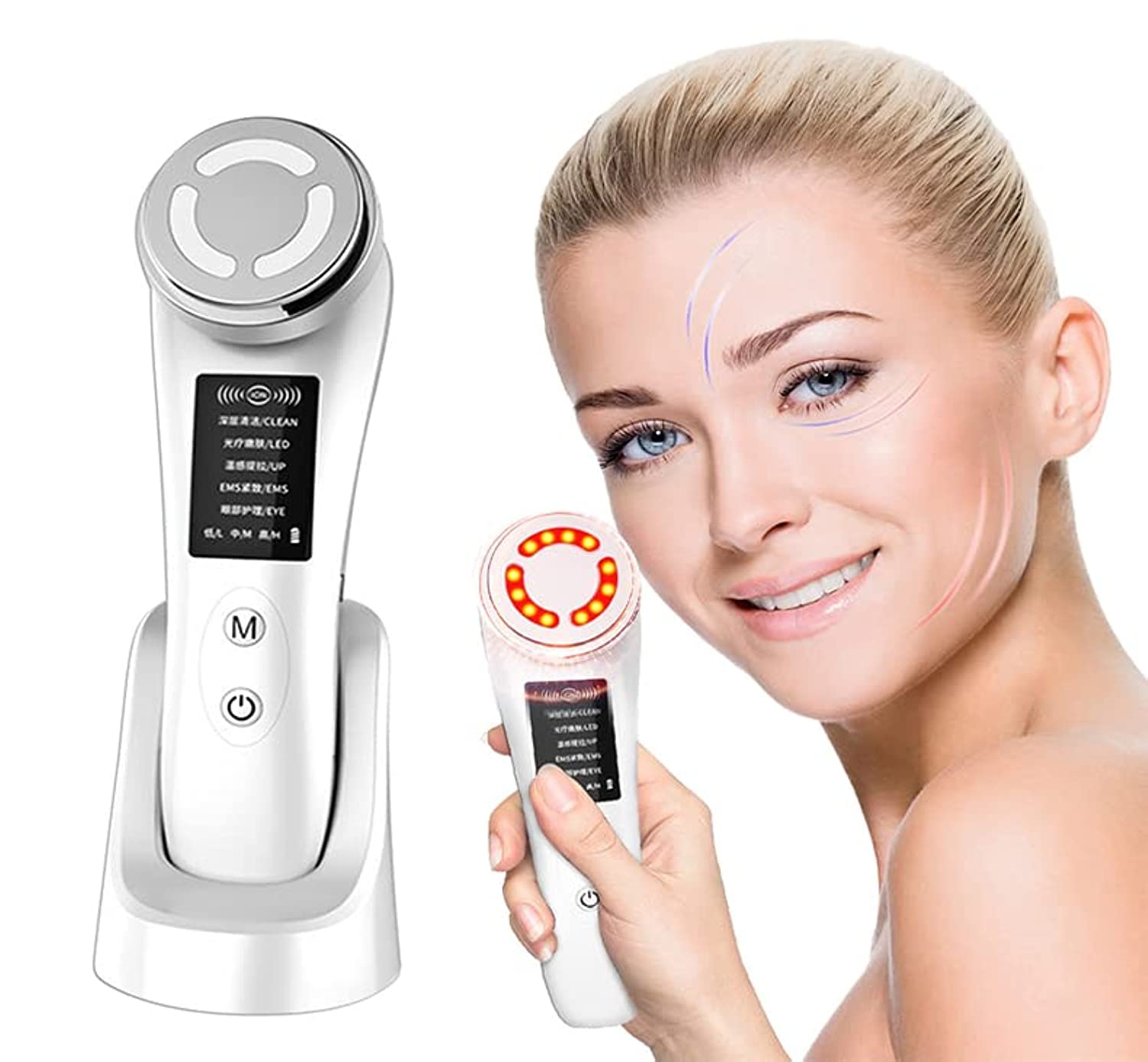 ZFHTAO 7 in 1 Beauty Devices facial cleaning brush RF Microcurrent Skin Rejuvenation Facial Massager Light Therapy Anti Aging Wrinkle Beauty Apparatus