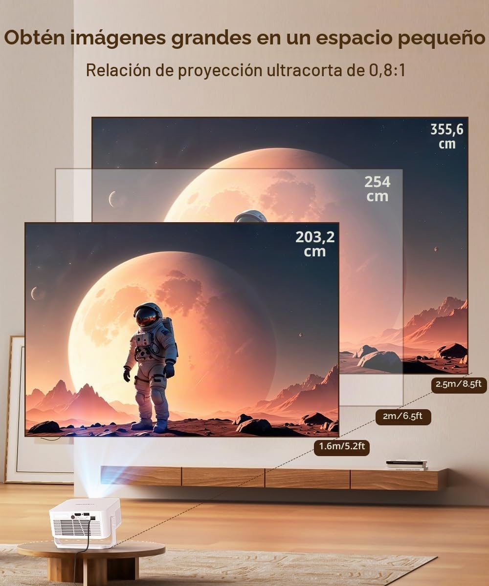 Proyector Portátil 【Google TV/Official Apps】 Mini Proyector 4k 1080P Full HD Soporte 200ANSI 8000L, Videoproyector WiFi 5G BT 5.4, Cine Projector 180 ° Se Puede Girar para TV Stick