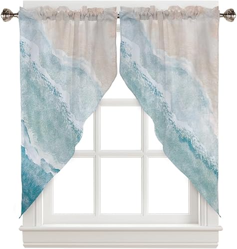 Paquete de 2 cenefas de verano para ventanas de playa, cortinas de ventana de cocina costera oceánica de 36 pulgadas de largo, cortinas náuticas de