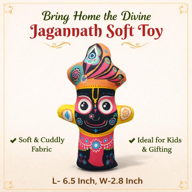 Image of Jagannath, Baldev & Subhadra Soft Toy Set Devotional Plush Stuffed Dolls for Kids, Cuddly and Huggable Baby Toys for Spiritual Play and Festivals