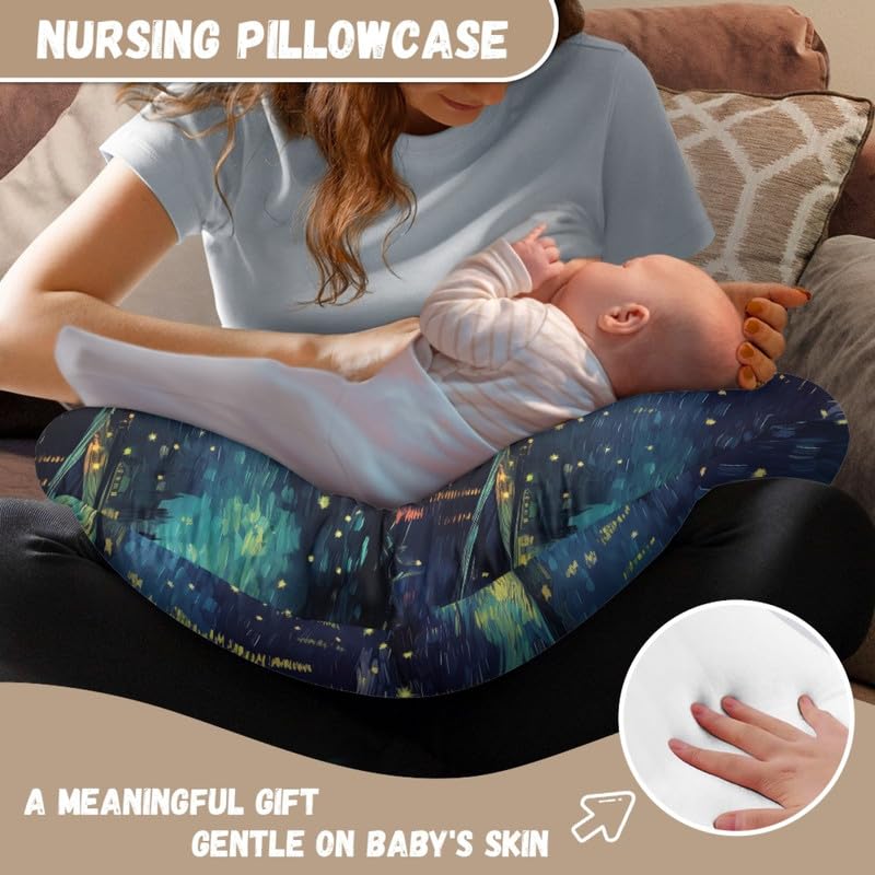 Miniatura 6 de Funda de almohada de lactancia de noche estrellada con pintura al óleo, transpirable, funda de almohada de lactancia materna con galaxia degradada