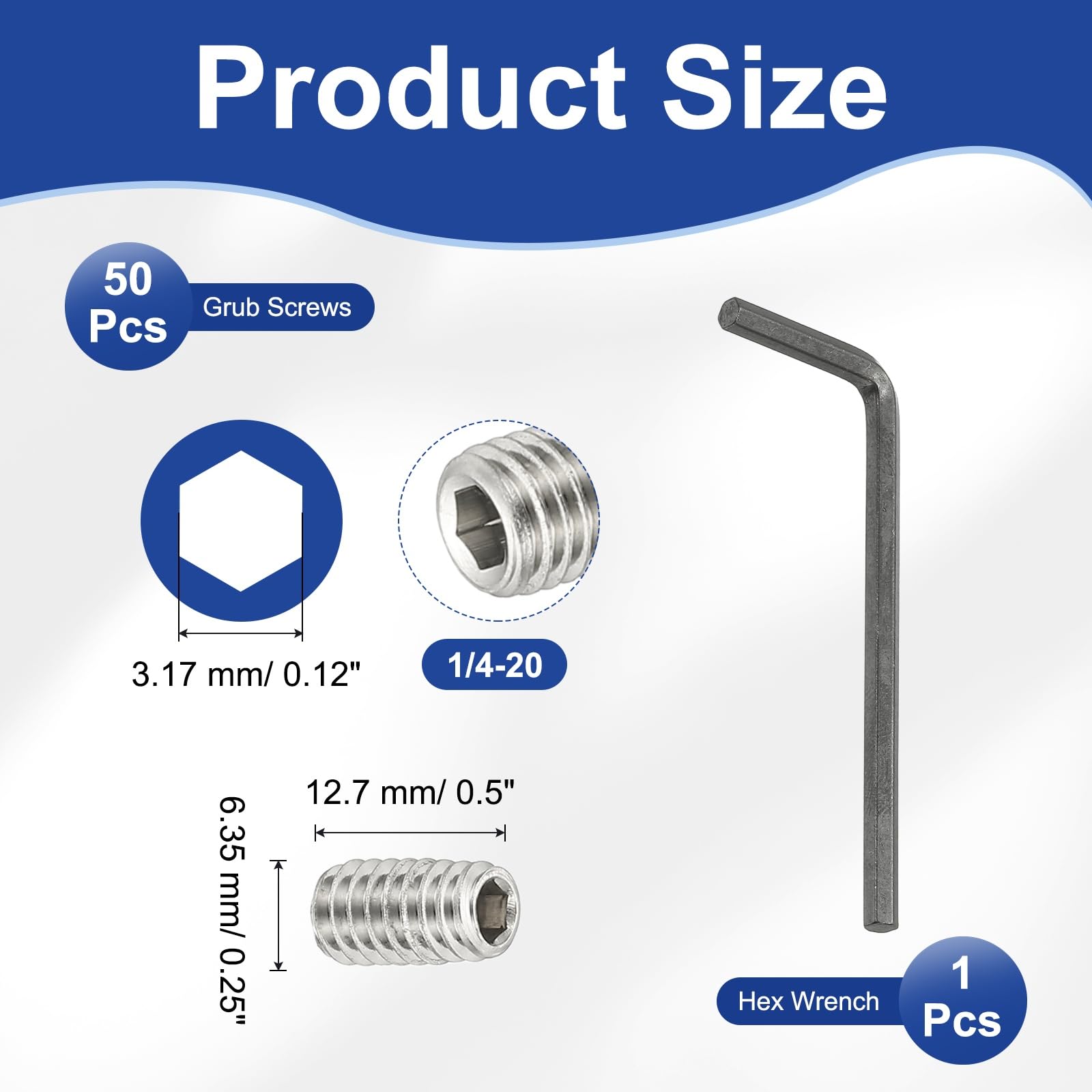 PATIKIL 1/4-20x1/2" Internal Hex Socket Set Grub Screws - Image 2