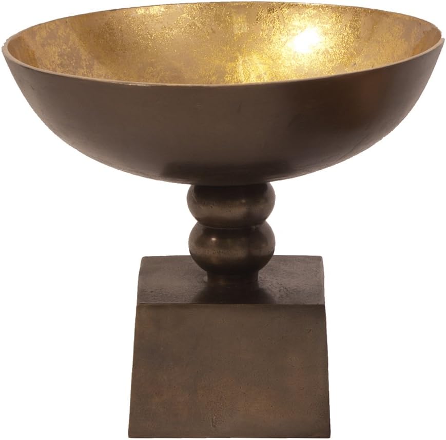 Howard Elliott Collection Round Gold Footed Bowl for Centerpiece, Decorative Bronze Footed Bowl with Gold Luster Inside for Kitchen Counter, Console Table, Dining Table & Flower Décor, Large