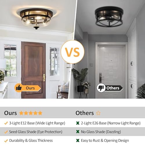 image for DINGLILIGHTING DLLT 3-Light Flush Mount Ceiling Light, 15 Inch Industr