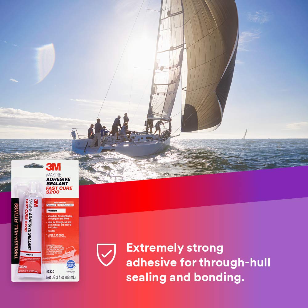 3M Marine Adhesive Sealant Fast Cure 5200 (05220) – Fast Cure Permanent Bonding and Sealing for Boats and Marine Applications – White – 3 oz. 6/Pk