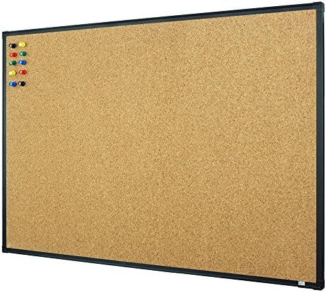 Large 48" x 36" Cork Board Bulletin Board| Wall-Mounted Double Sided Corkboard, Black Aluminum Framed Message Presentation Notice Board 4 x 3 Feet