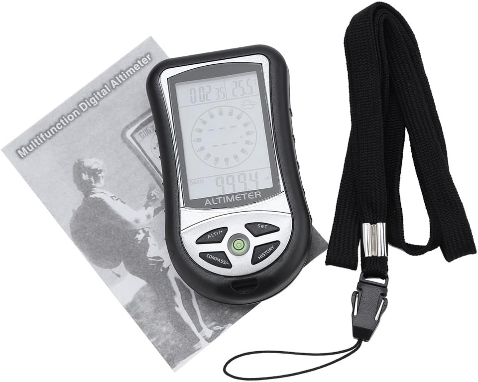 Dioche Barometer Altimeter, Multi-Function Digital Altimeter, Black Weather Forecast Hand-Hold Hiking Flashlight Altimeter for Outdoor Hiking