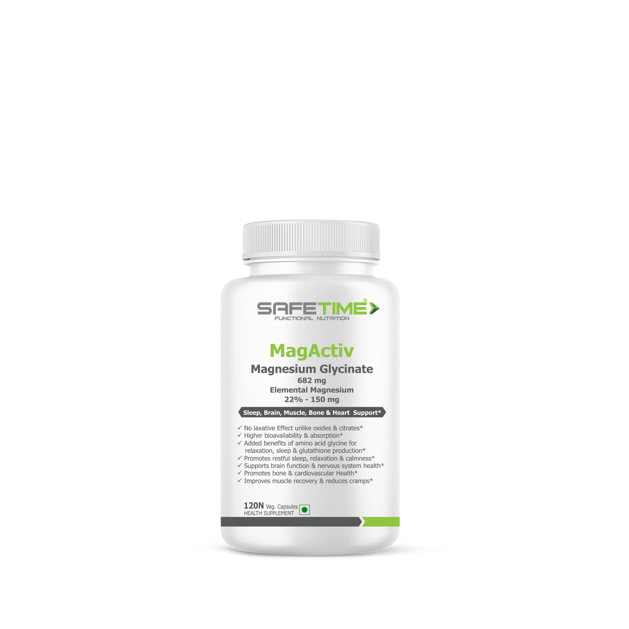 SAFETIME MagActiv MAGNESIUM GLYCINATE (Elemental Magnesium 150 mg per Capsule) Chelated, Bioavailable & Safe (1 Quantity (120 Veg. Capsules) (B0DGQK489L) Amazon Price History, Amazon Price Tracker