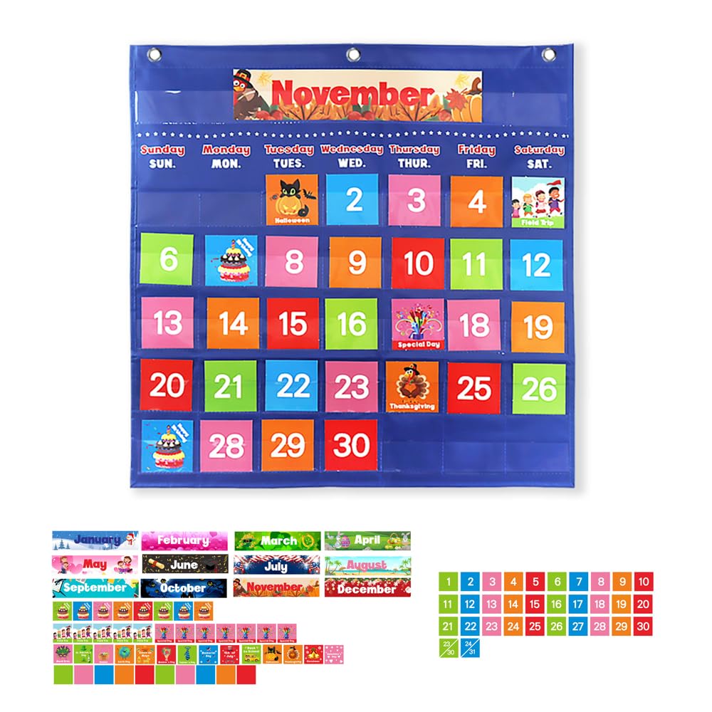 zalati Calendario de bolsillo, planificador mensual de actividades con 88 tarjetas para niños, educación, aprendizaje, juguete, aula, festival, decoración
