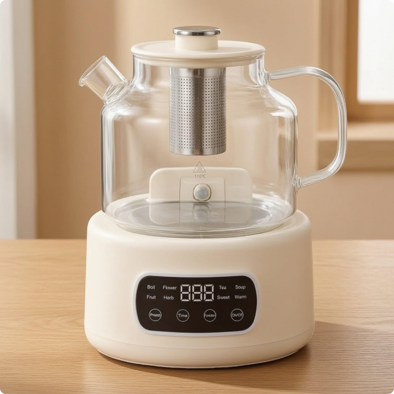 Yajuyi ra Eléctrica Vidrio Versátil Hervidor Té con Filtro Malla Ergonómica Hervidor Agua con Pantalla Digital para Cocina