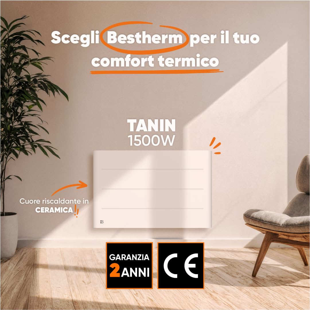 BESTHERM - Radiatore elettrico fisso a inerzia secca ceramica 1500W Bestherm TANIN orizzontale bianco