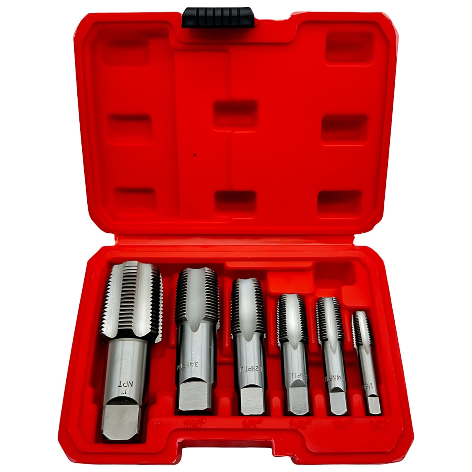 Juego de 6 extractores de tuberías, Npt, herramientas de fontanería, reparación de roscas para fontaneros profesionales, herramientas de fontanería de metal y estuche de plástico, color rojo