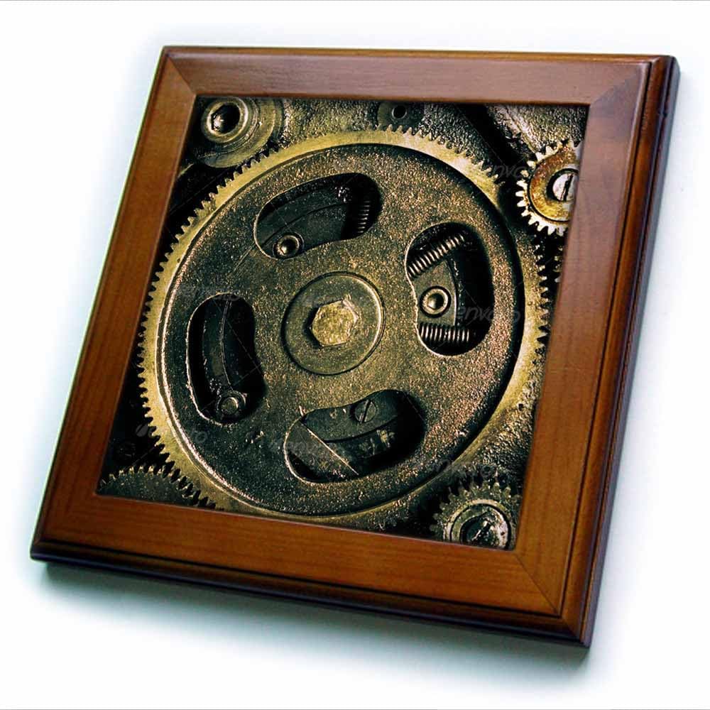 3dRose Steam Punk Gears in Bronze Realistic Look Fun Art-Framed Tile, 8 by 8" (ft_167128_1)