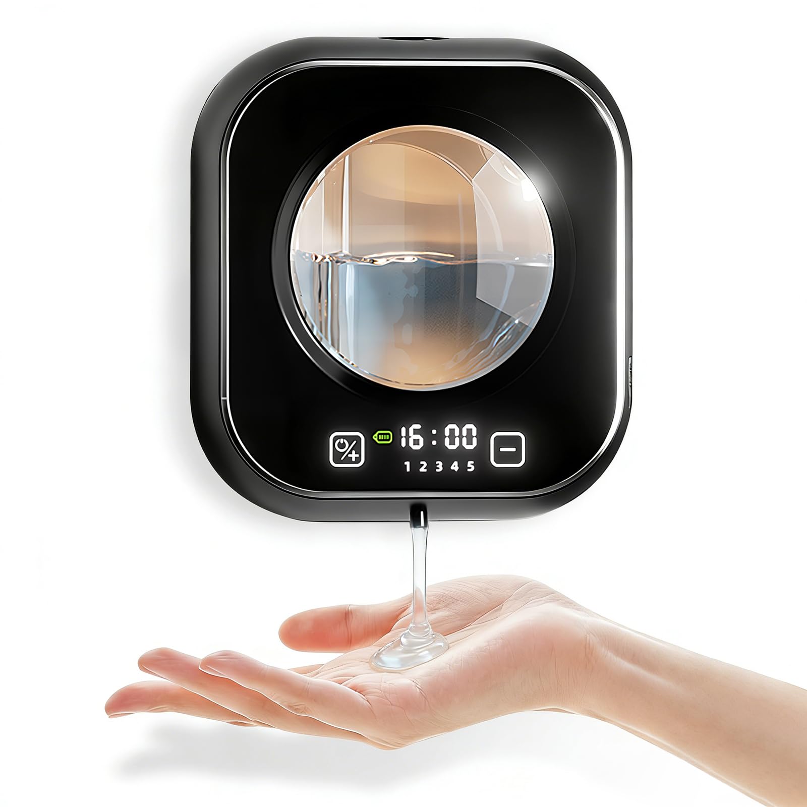 320ml Dispenser Sapone Automatico, 1500mAh Dosatore Sapone Schiuma da Parete 5 Livelli Regolabile Dispenser di Sapone, con Finestra Visiva, per Bagno, Cucina, Hotel ((Gel, Nero))