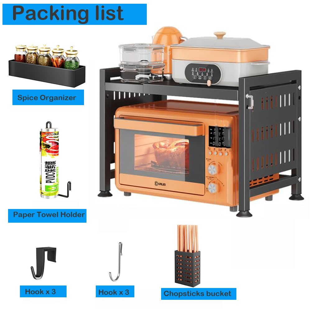 Soporte Extensible Para Microondas,Estante De Microondas De Acero Al Carbono,Soporte Microondas Ajustable 1 Niveles Con Organizador Especias,Soporte De Almacenamiento De Vajilla (1 Niveles)