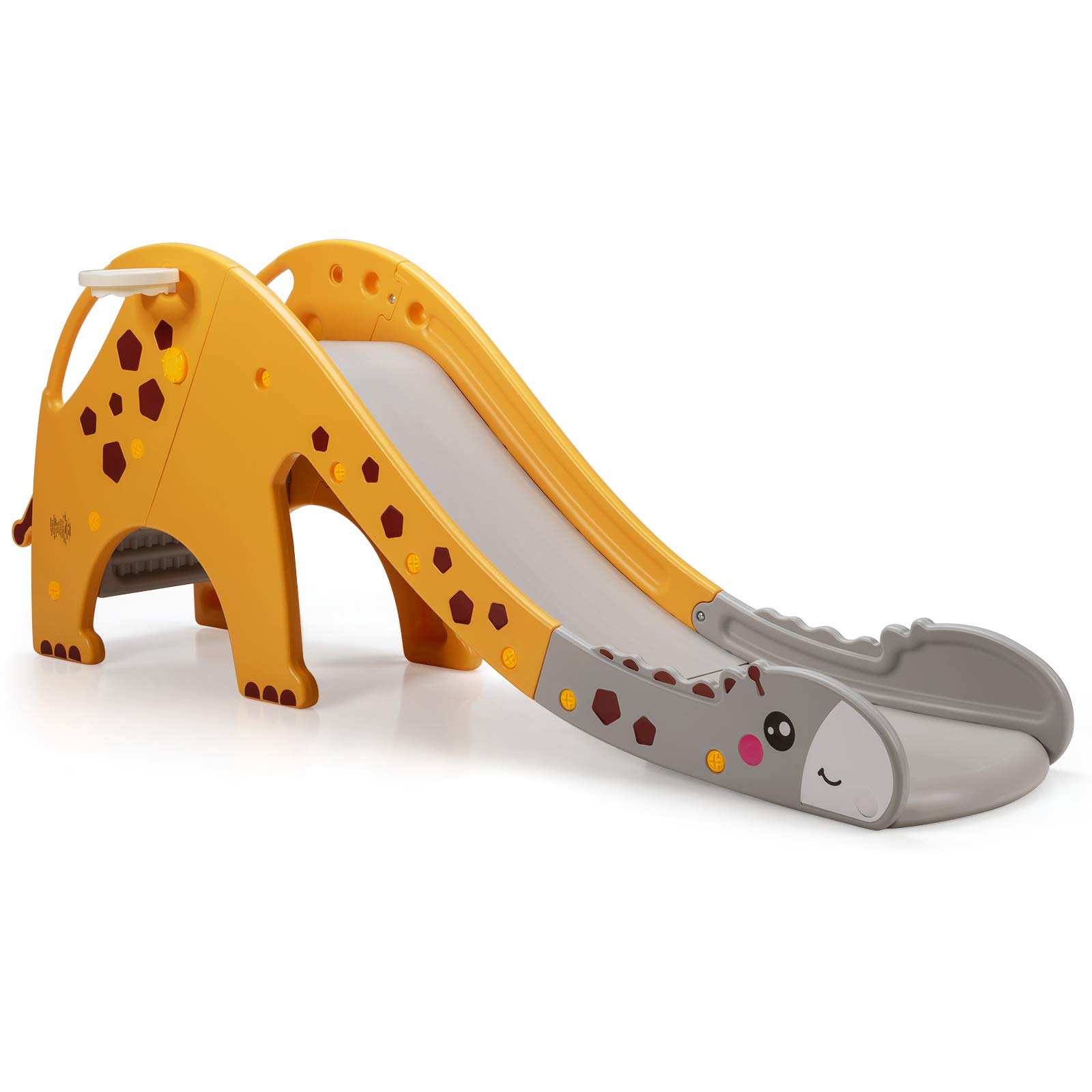 GLACER 3-in-1 Toddler Slide Playset, Kids Climber Slide Set with Basketball Hoop &Ball, Long Slide with Buffer Zone, Easy Assemble Indoor Outdoor Backyard Freestanding Slides for Kids Age 1-8 (Yellow)