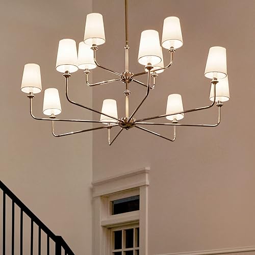 Vista 59 de Kichler Pallas 52517BK - Lámpara de techo de 8 luces en color negro, con persianas cónicas de lino opcionales para vestíbulo, sala de estar