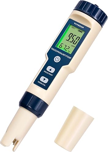 VIVOSUN Medidor de pH digital 5 en 1 con función de PHsalinidadTDSECtemperatura, pantalla de retroiluminación, IP67 impermeable para hidroponía,