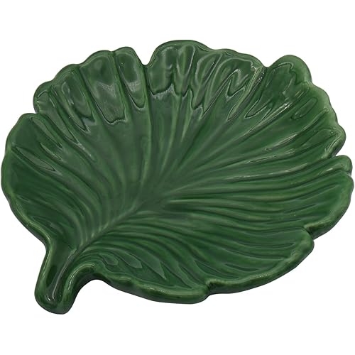 Elegant Bathroom Soap Dish,Ceramic Soap Dish Holder in Palm Leaf Style,Self-Draining Design for Bathroom
