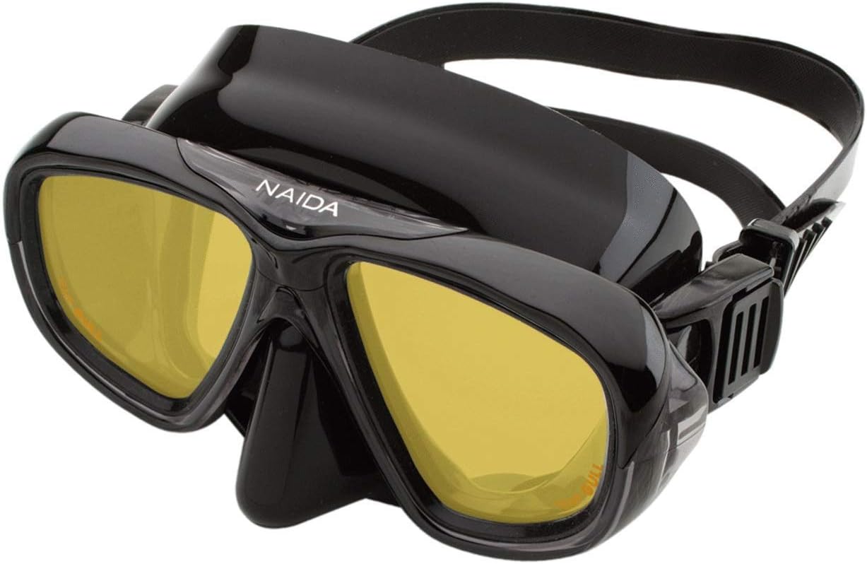 Riffe Naida Mask for Diving and Spearfishing (Black w/Amber Lens)