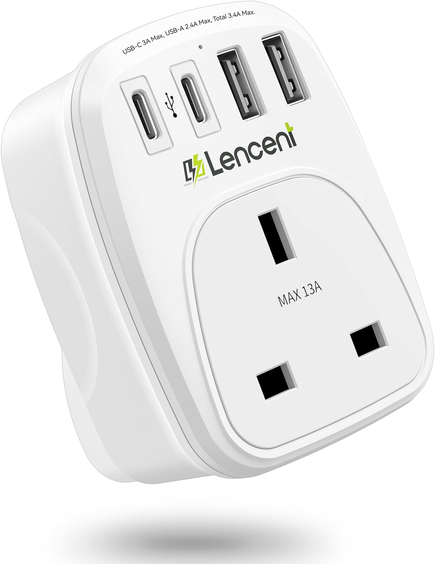 LENCENT USB Plug Charger UK, 2 Type C๏ผ2 USB Ports, 1 Way Socket Extension