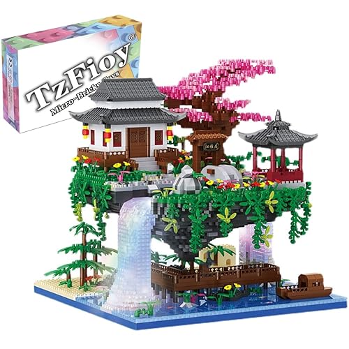 TzFioy Peach Blossom Spring Utopia Building Blocks Set (3661Pcs) Famous Chinese Fable Architecture with 2 Figures & String Lights Educational Toys Micro Bricks for Kids Adults - Peach Blossom Spring