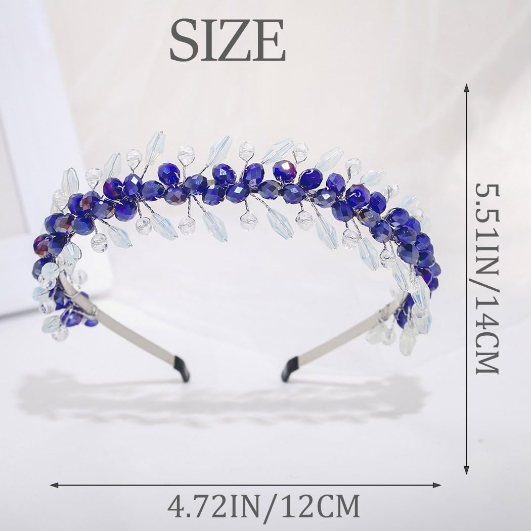 IYOU Bridal Wedding Headbands Blue Crystal Hair Bands Sparkly Rhinesotne Guest Birde Bridesmaid Hair Accessories for Women - Image 4