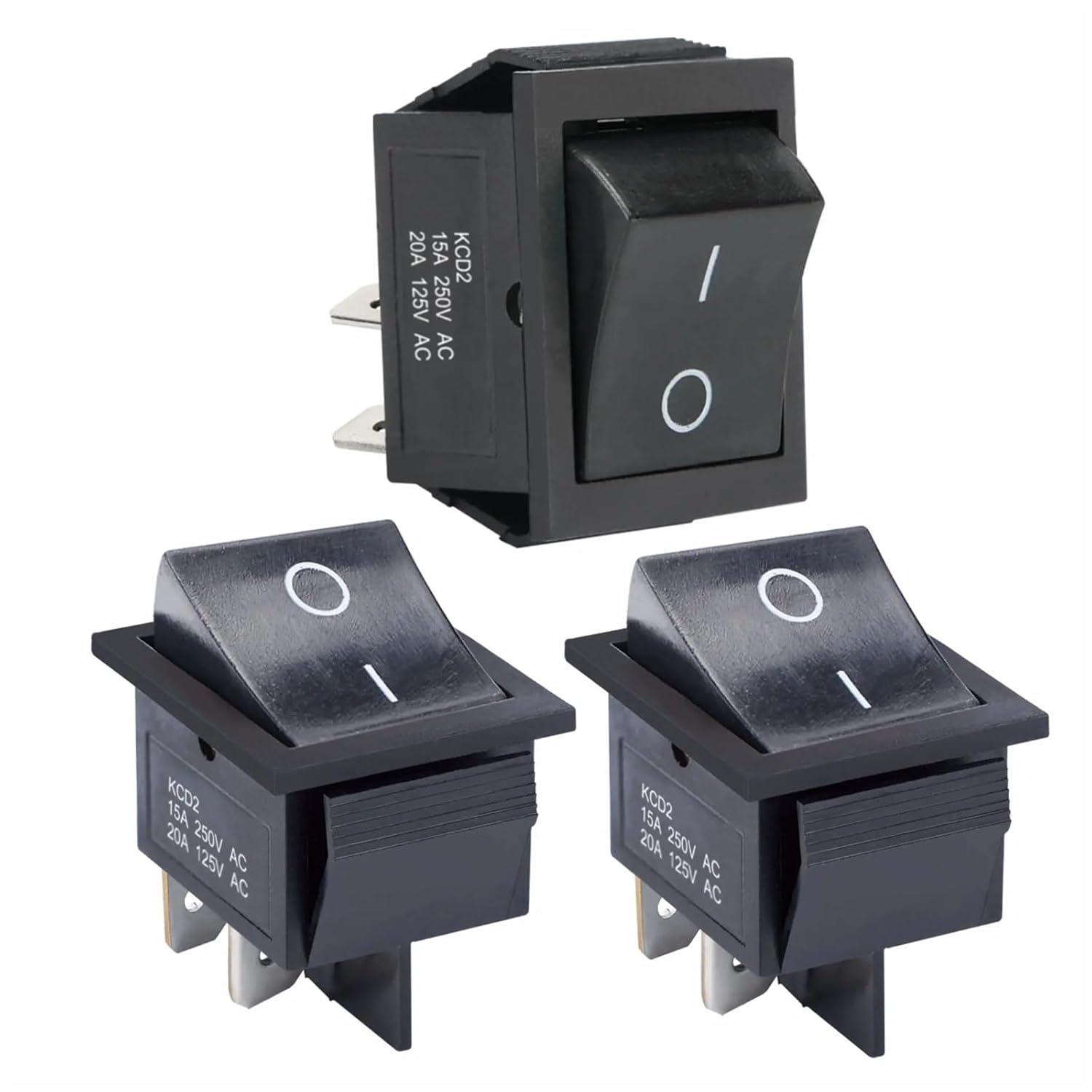 3Pcs 2 Position Rocker Toggle Switch ON/Off AC 125V/20A 250V/16A for Boat DPST 4 Pins KCD2-201(Black)