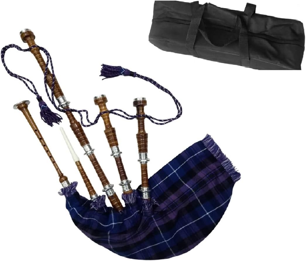 Great Highland Scottish Bagpipes Full Size with Tartan Cover & Carry Case (Roosewood Mackenize)