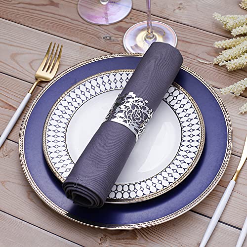Lekoch 50Pcs Disposable Rose Flower Paper Napkin Rings,Leaf Vine Serviette Rings For Table Decoration,Wedding,Party(Rose Flower-Silver) #TOP4