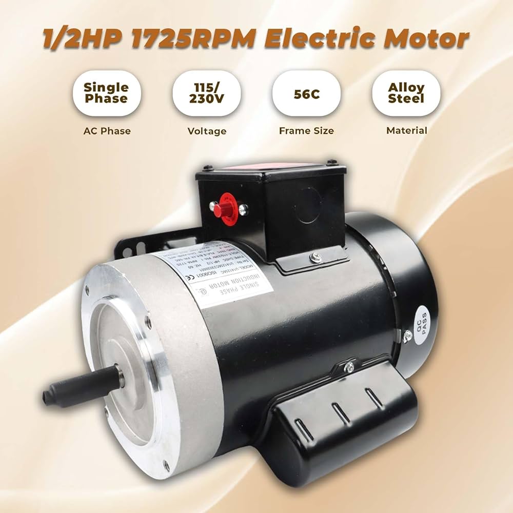 kimllier 1/2HP 1725RPM Electric Motor 56C Frame Single Phase