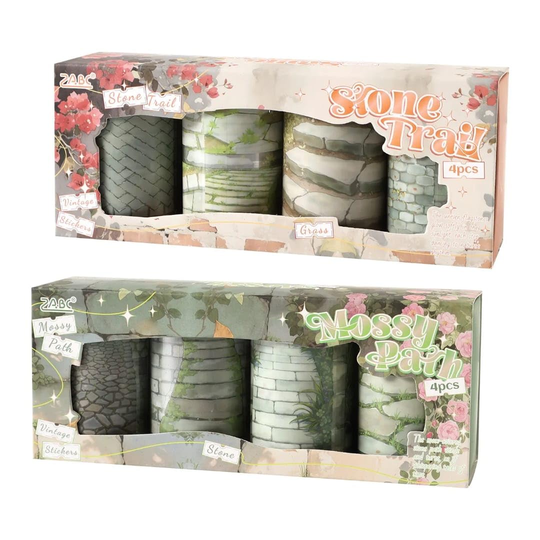 Giftiquecrafts Stone Trail Washi Tape Set, Vintage Nature Landscape Theme, Decorative Rolls for Journaling, Scrapbooking & DIY Crafts, 4 Pcs-picture-20