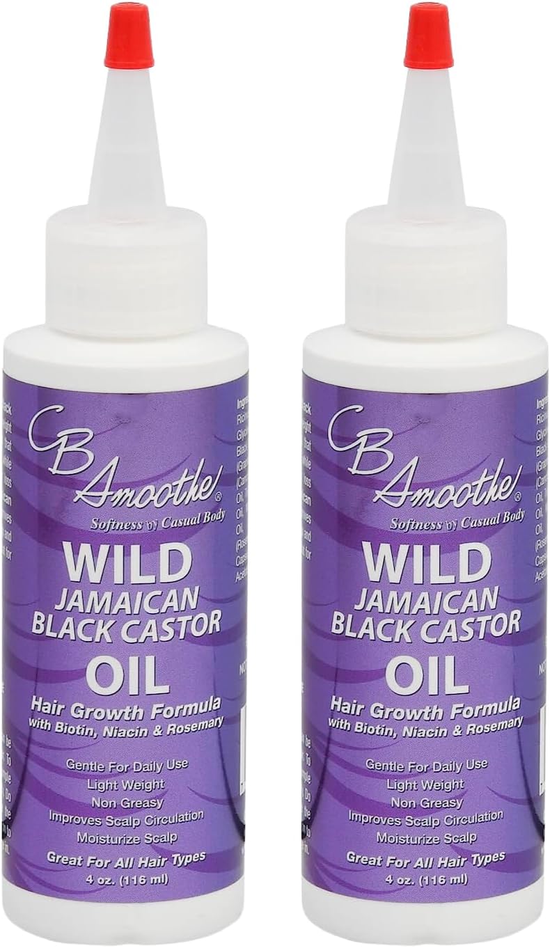 CB SMOOTHE Wild Jamaican Black Castor Oil (4 Oz, 2 PACK) – Hair Growth Formula with Biotin, Niacin & Rosemary – Gentle For Daily Use – Light Weight - Non Greasy – Improves Scalp Circulation