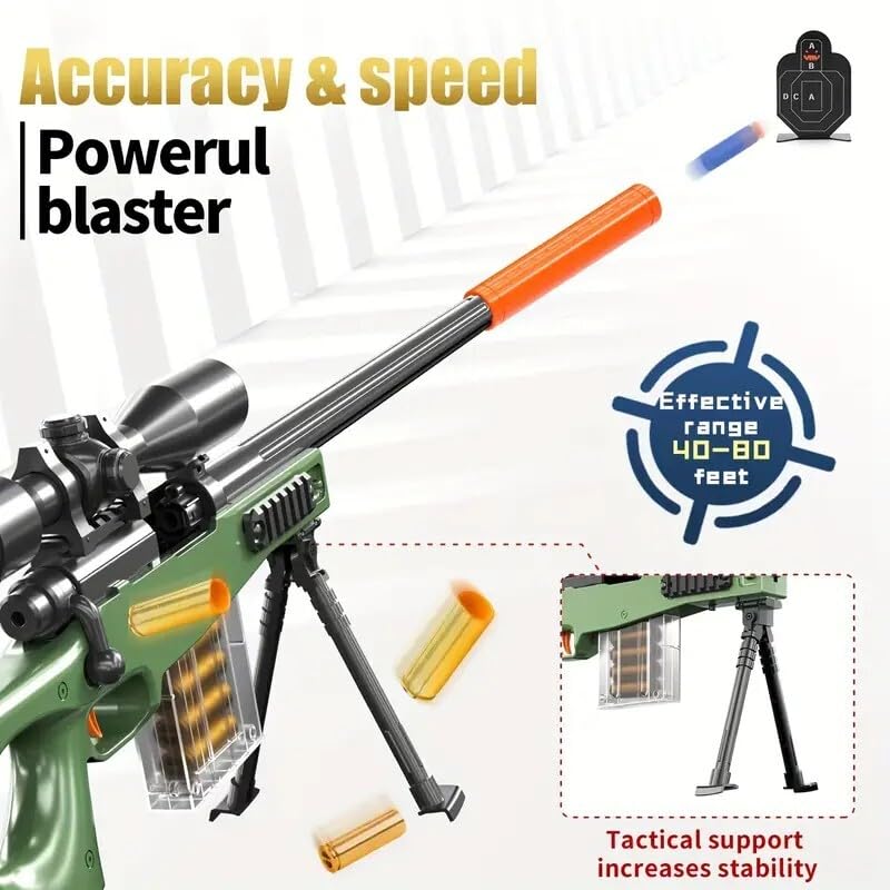 Image of AWM Sniper Soft Bullet Gun Toy for Kids, Manual Soft Bullet Sniper Gun for Boys, Realistic Shooting Machine Gun Toy with Scope & Magazine Spiner Gun for Adults